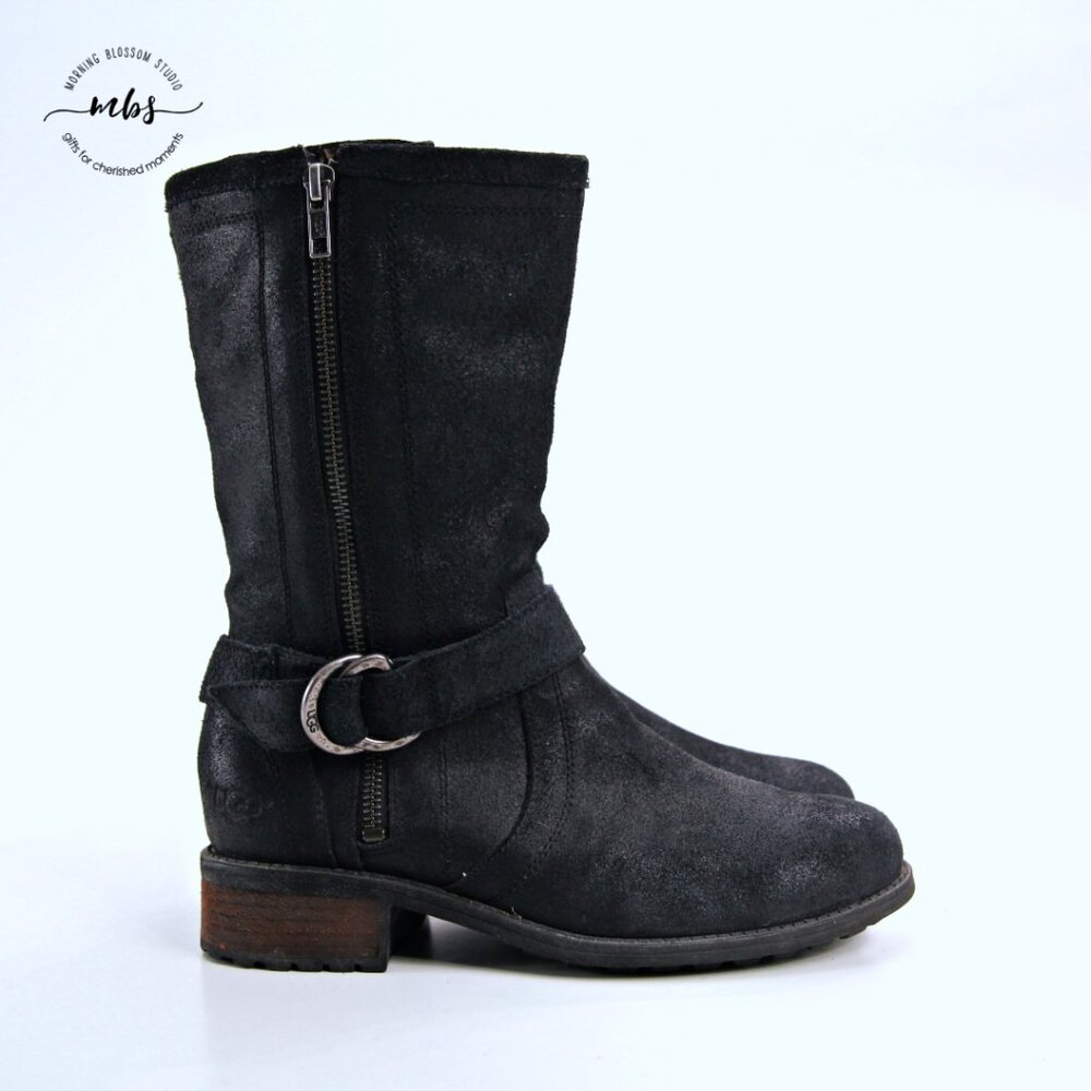 UGG Silva Motorcycle Zip Boots Black Women 7